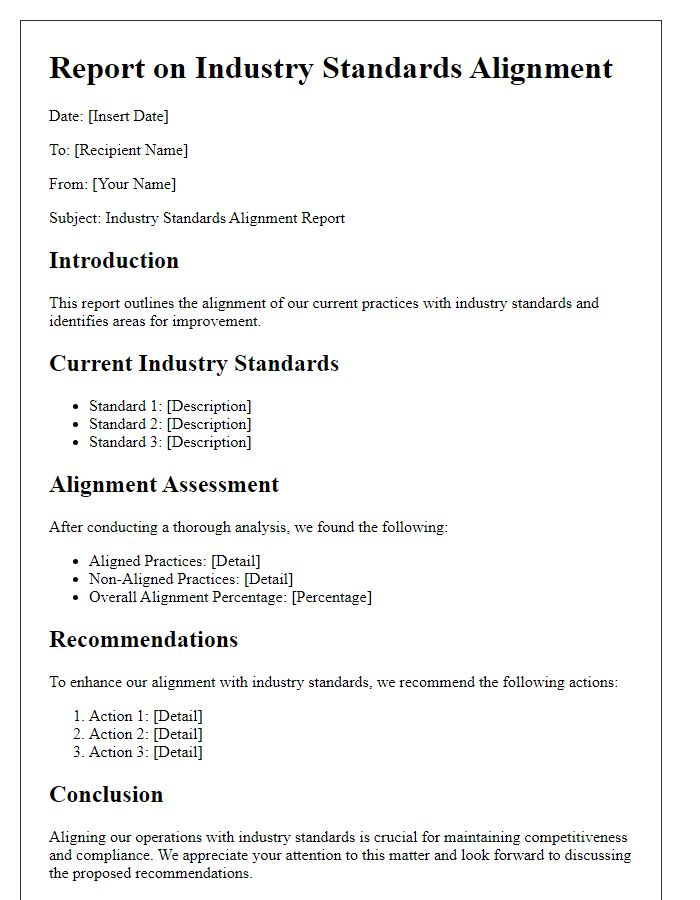 Letter template of report on industry standards alignment