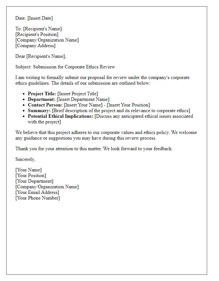 Letter template of corporate ethics review submission