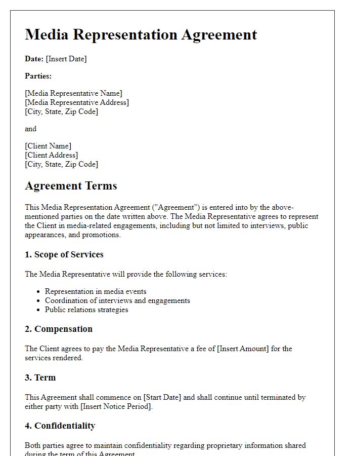 Letter template of media representation agreement.