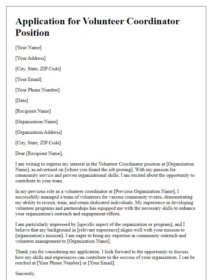 Letter template of application for volunteer coordinator position