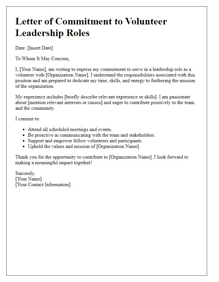 Letter template of commitment to volunteer leadership roles