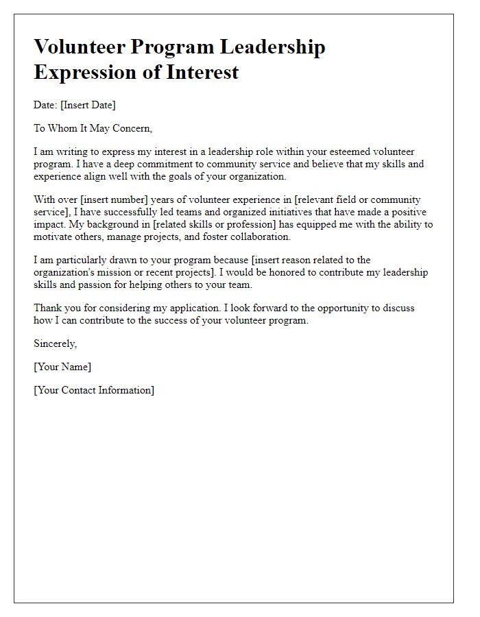 Letter template of expression for volunteer program leadership