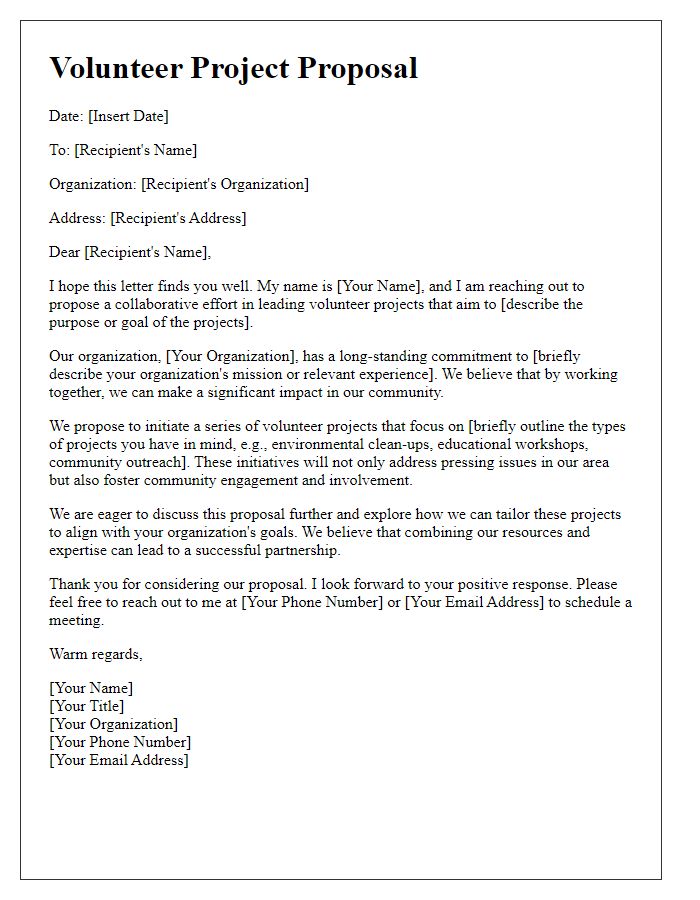 Letter template of proposal for leading volunteer projects