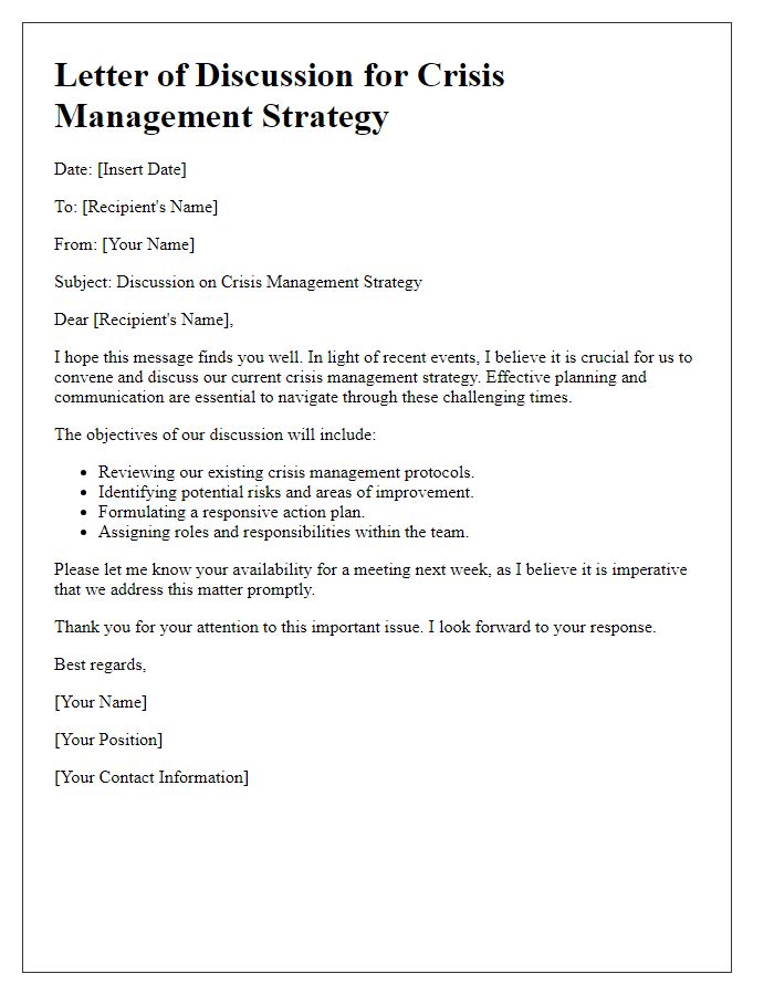 Letter template of crisis management strategy discussion