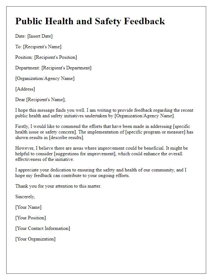 Letter template of public health and safety feedback