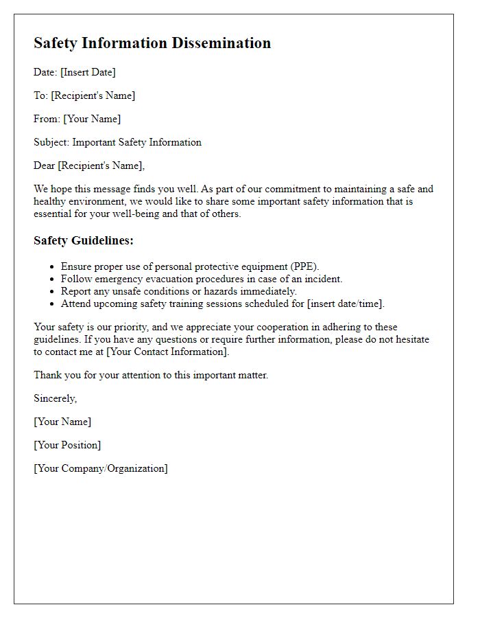 Letter template of safety information dissemination