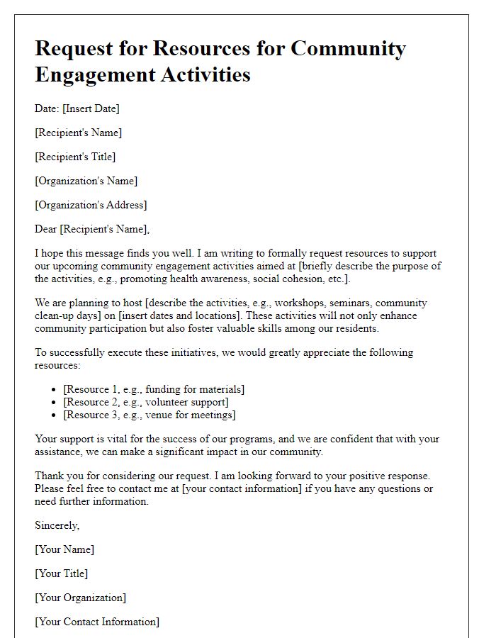 Letter template of resources request for community engagement activities.