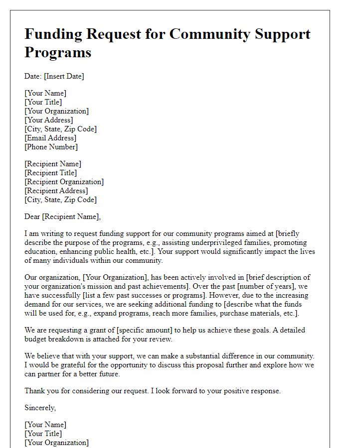 Letter template of funding request for community support programs