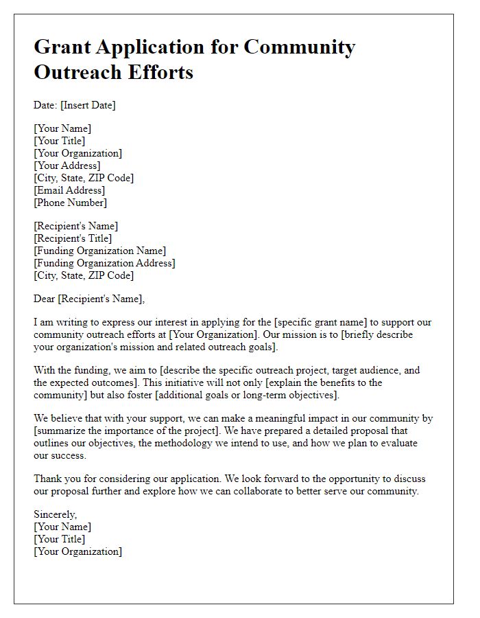 Letter template of grant application for community outreach efforts