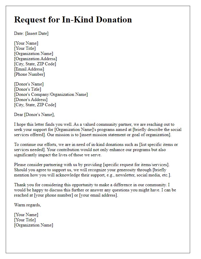 Letter template of in-kind donation solicitation for social services