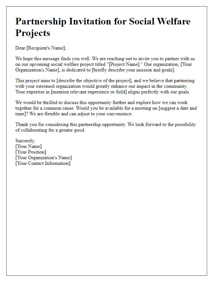 Letter template of partnership invitation for social welfare projects