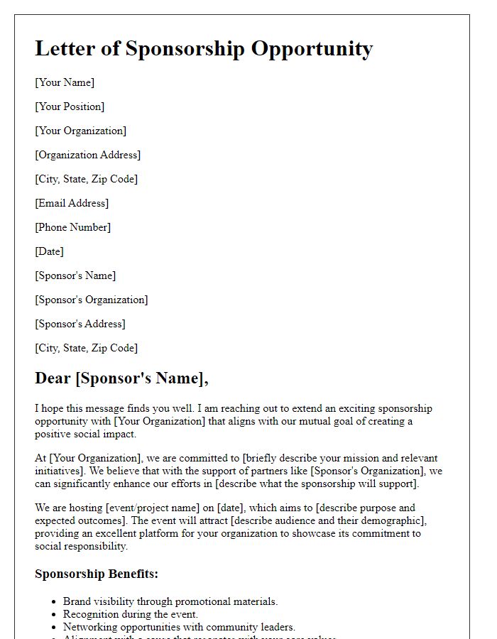 Letter template of sponsorship opportunity for social impact initiatives