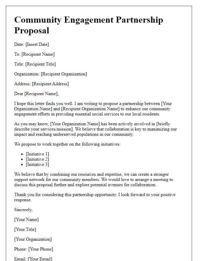 Letter template of community engagement partnership proposal for social services