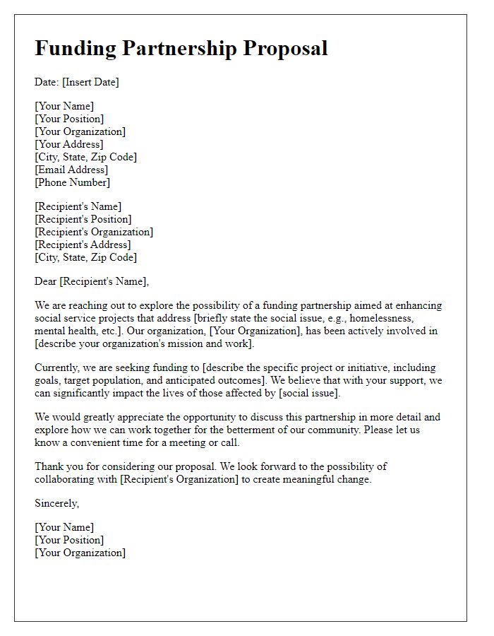 Letter template of funding partnership proposal for social service projects