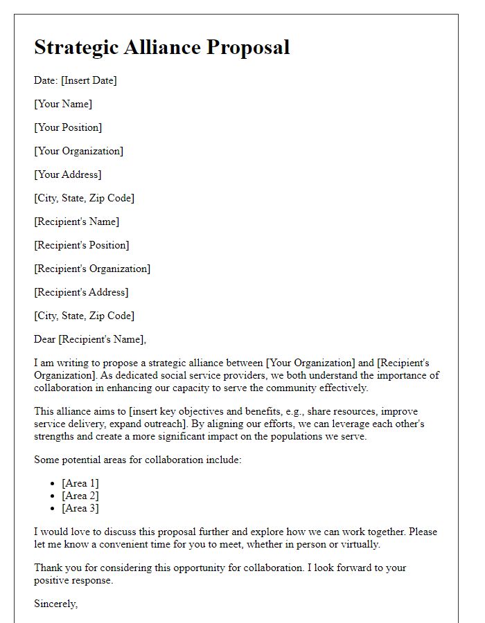 Letter template of strategic alliance proposal for social service providers