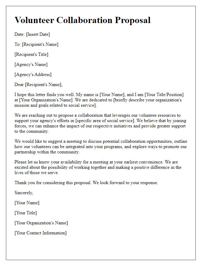 Letter template of volunteer collaboration proposal for social service agencies