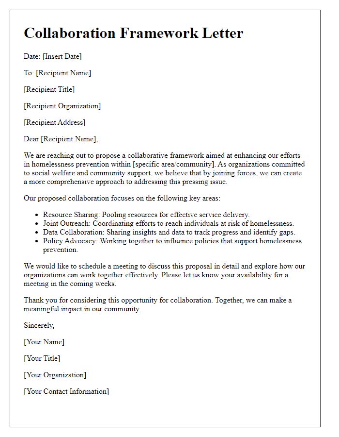 Letter template of collaboration framework for homelessness prevention efforts.