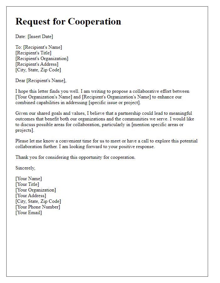 Letter template of cooperation request for combined support efforts.