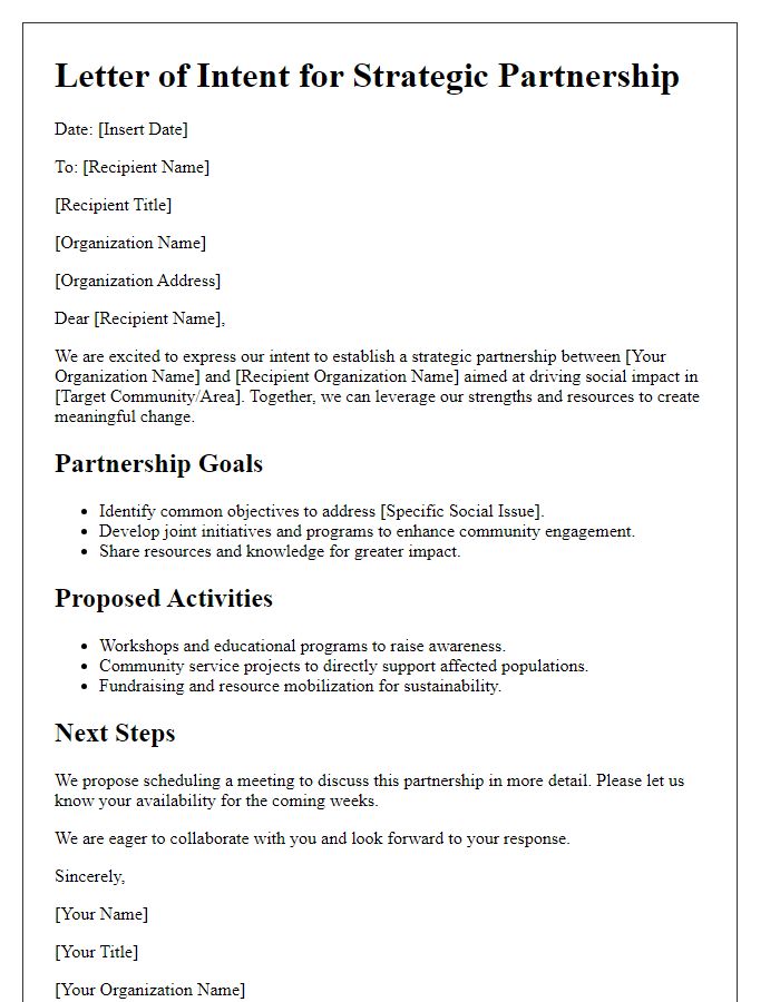 Letter template of strategic partnership outline for social impact missions.