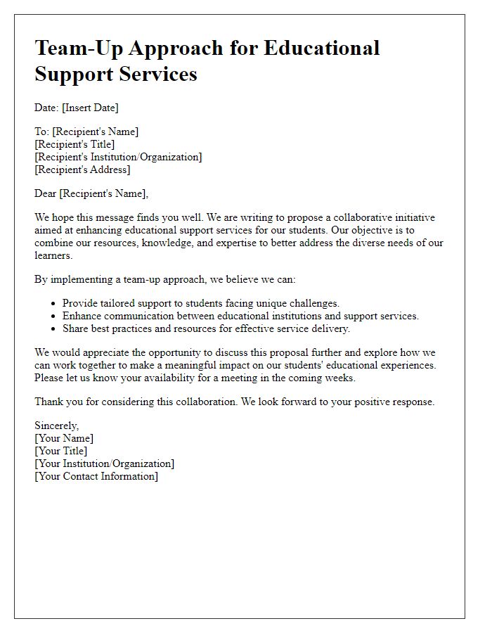 Letter template of team-up approach for educational support services.