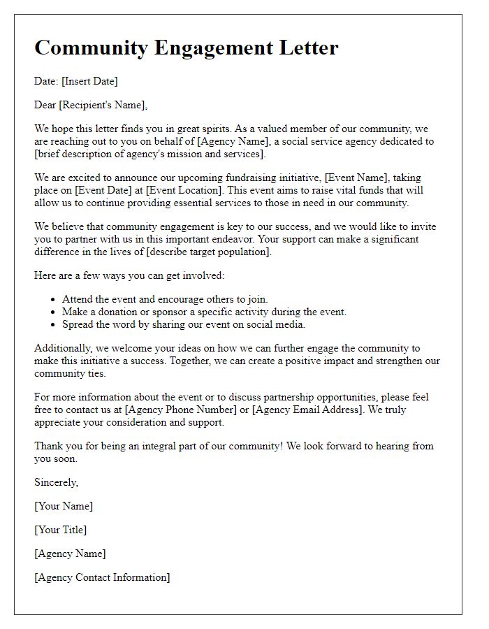 Letter template of community engagement for social service agency fundraising initiative