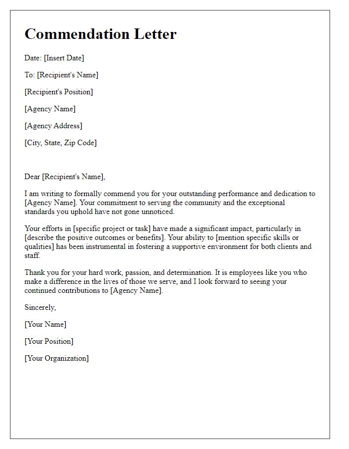 Letter template of commendation for social service agency staff performance