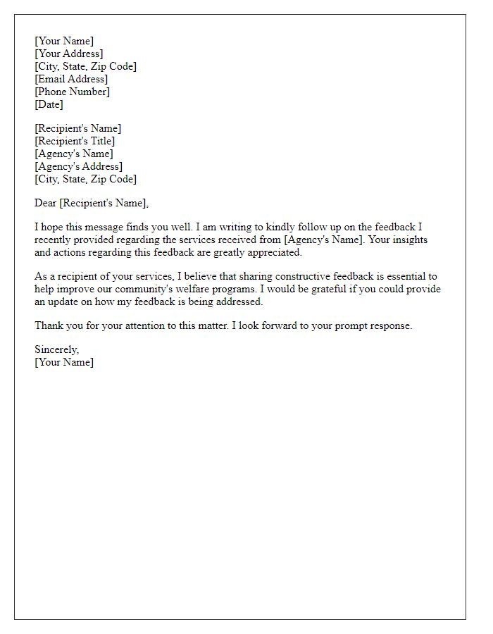 Letter template of request for follow-up on social service agency service feedback