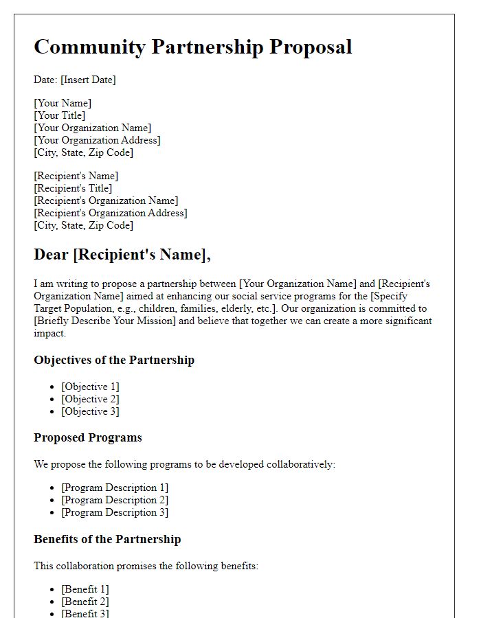 Letter template of community partnership proposal for social service programs