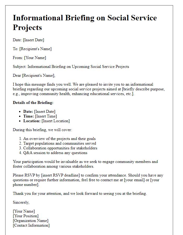 Letter template of informational briefing for social service projects