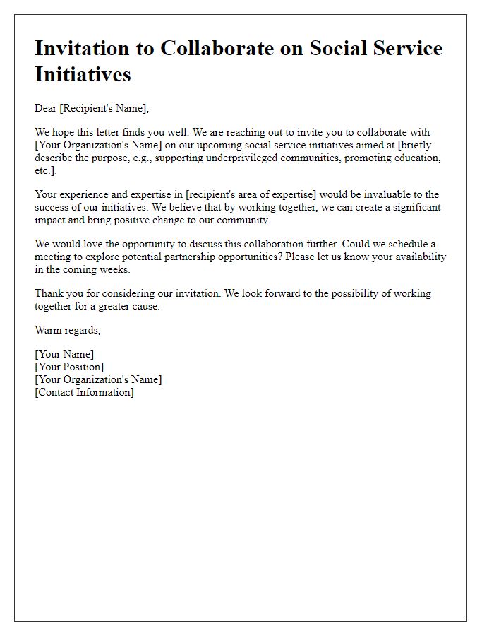 Letter template of outreach invitation for social service initiatives