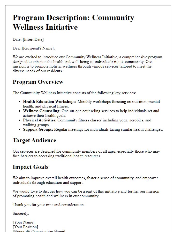 Letter template of program description for nonprofit service offerings