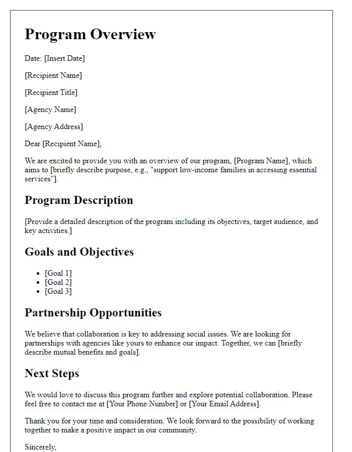 Letter template of program overview for social service agencies