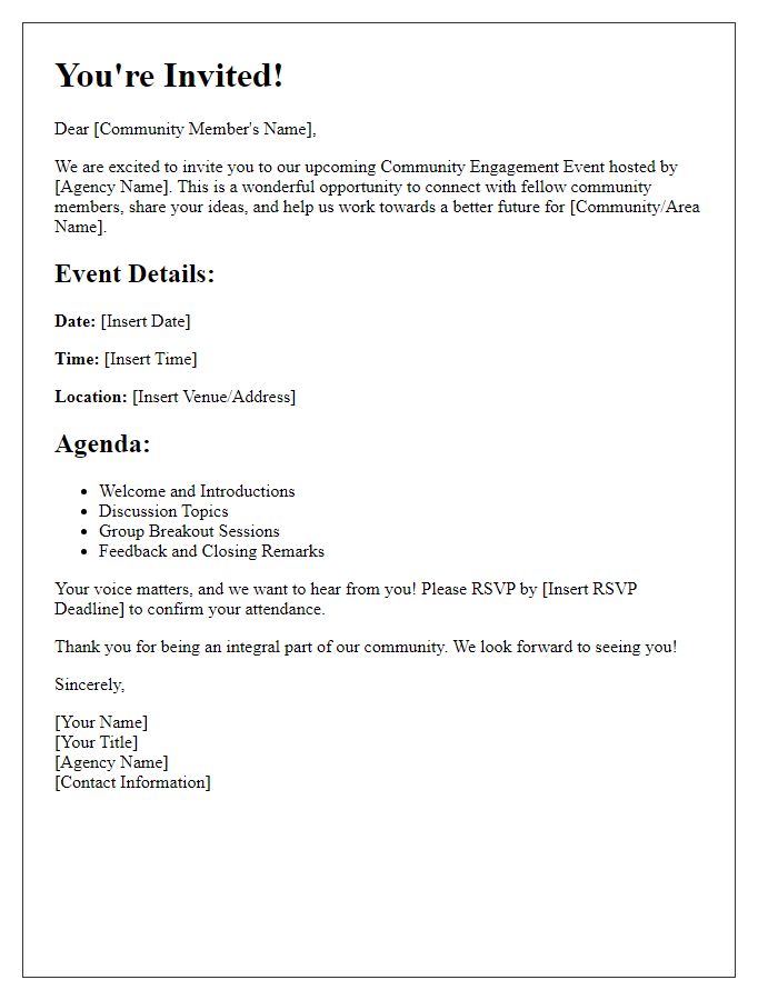 Letter template of community engagement invitation from social service agency