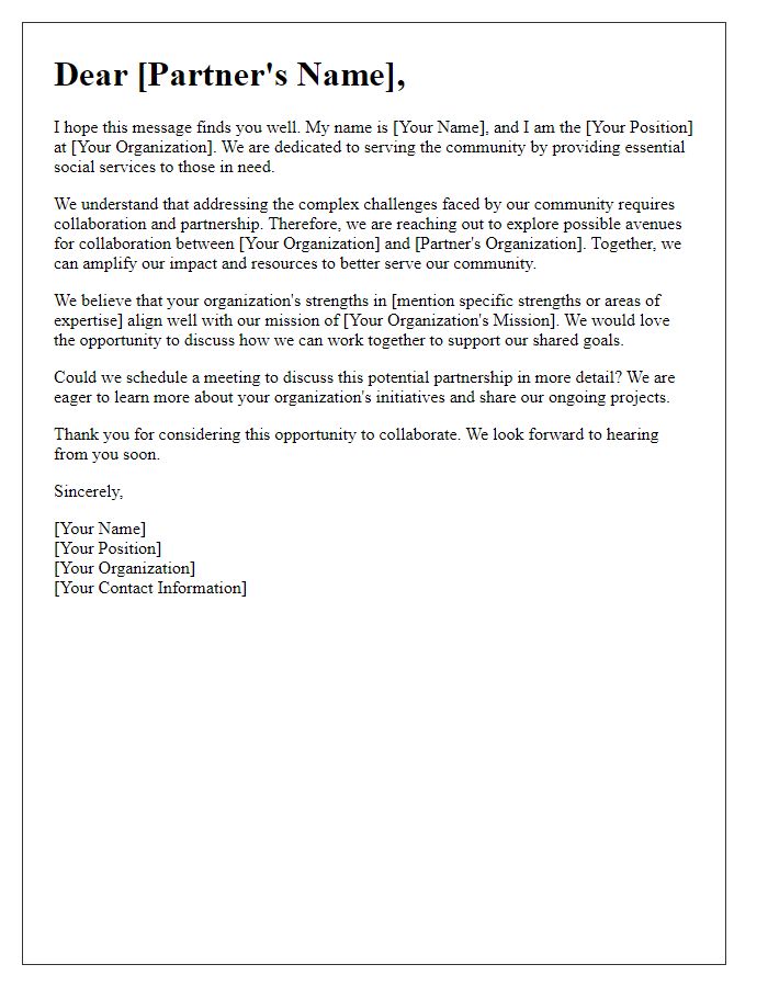 Letter template of community partnership outreach for social service agency