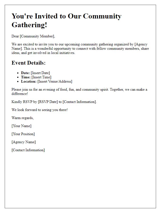 Letter template of event invitation for community gathering by social service agency