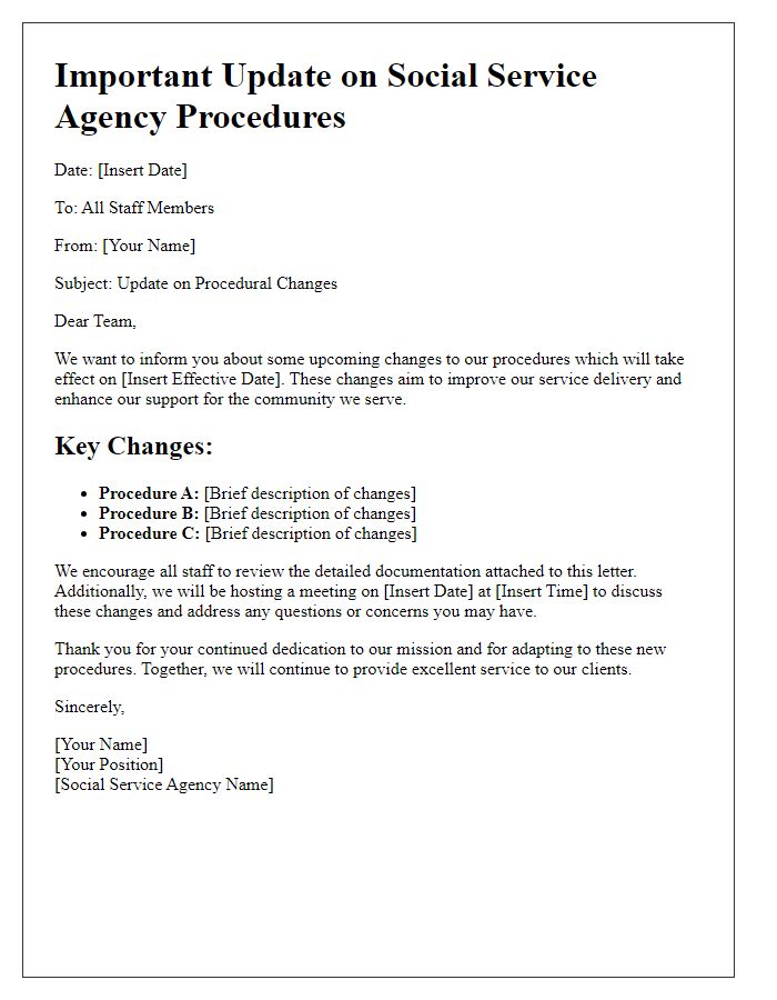 Letter template of information on shifts in social service agency procedures.