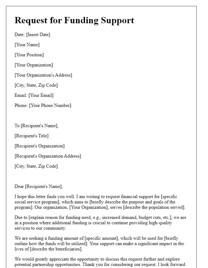 Letter template of support request for funding from social service program