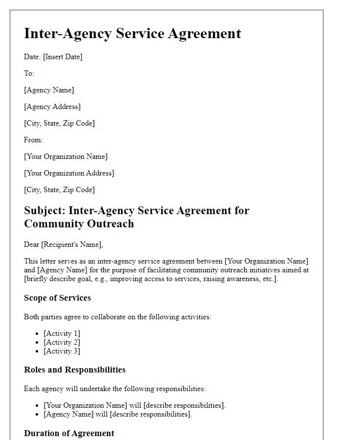 Letter template of inter-agency service agreement for community outreach.