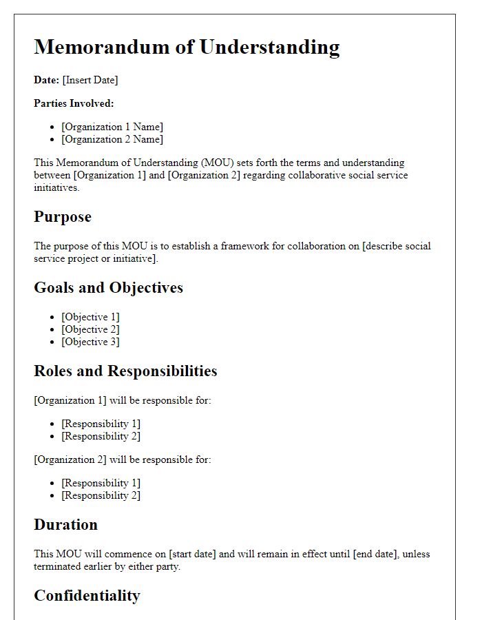 Letter template of memorandum of understanding for social service collaborations.