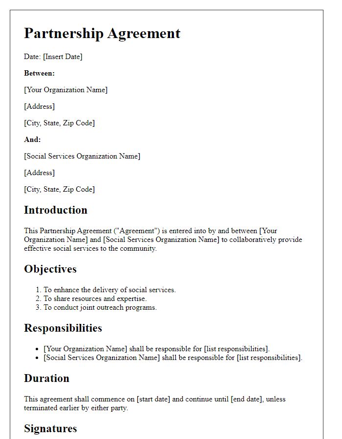 Letter template of partnership agreement with a social services organization.