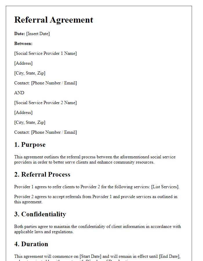 Letter template of referral agreement between social service providers.