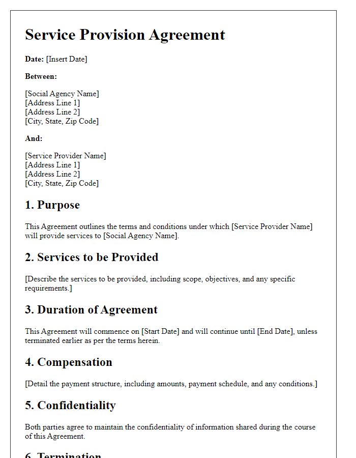 Letter template of service provision agreement with a social agency.