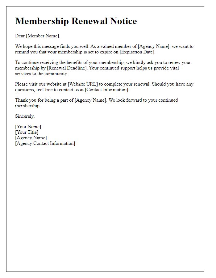 Letter template of social service agency membership renewal notice