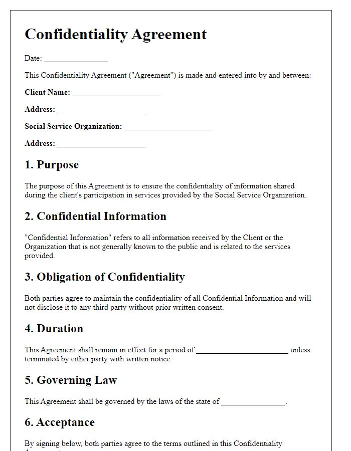 Letter template of confidentiality agreement for clients of social service organizations.