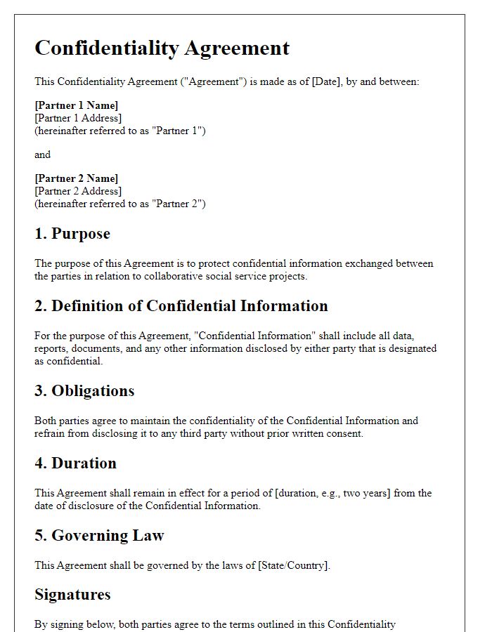 Letter template of confidentiality agreement for partners in social service projects.