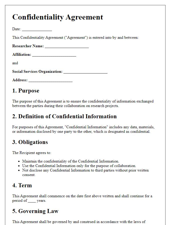 Letter template of confidentiality agreement for researchers collaborating with social services.