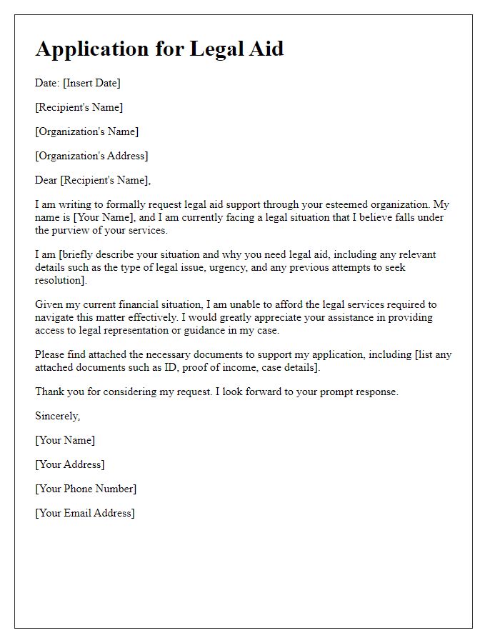 Letter template of application for legal aid through social service organization