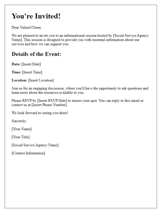 Letter template of informational session invitation for clients at social service agency