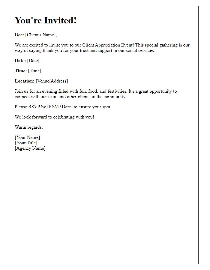 Letter template of social service agency client appreciation event invitation