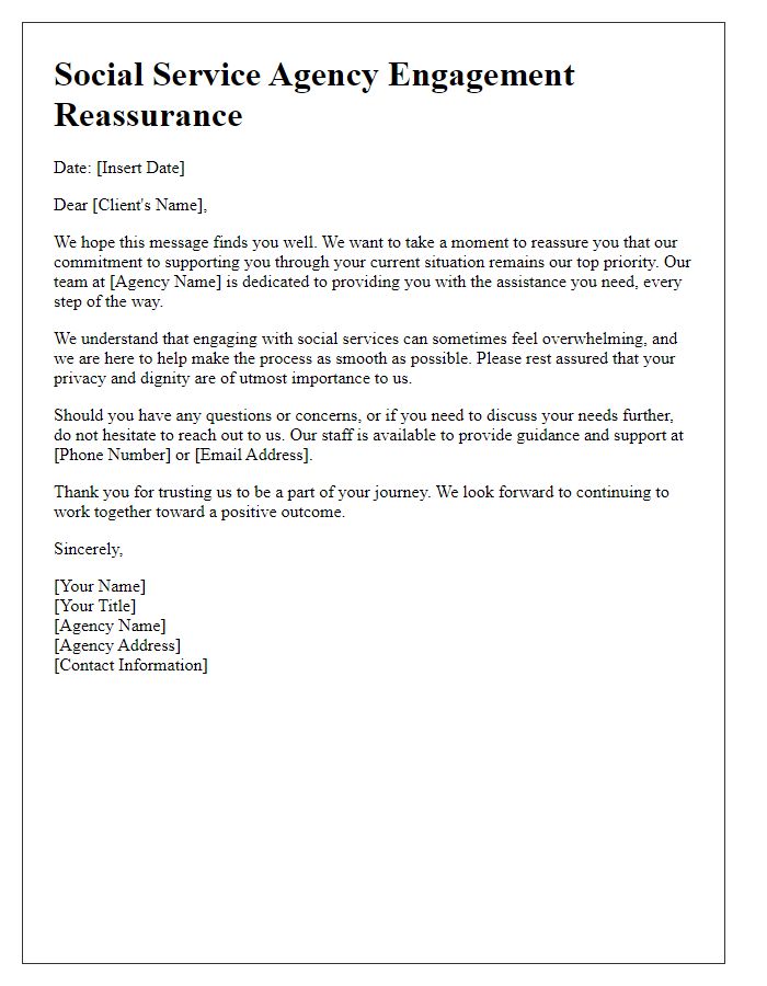 Letter template of social service agency engagement reassurance